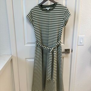 Green and white striped midi dress from ON 34th